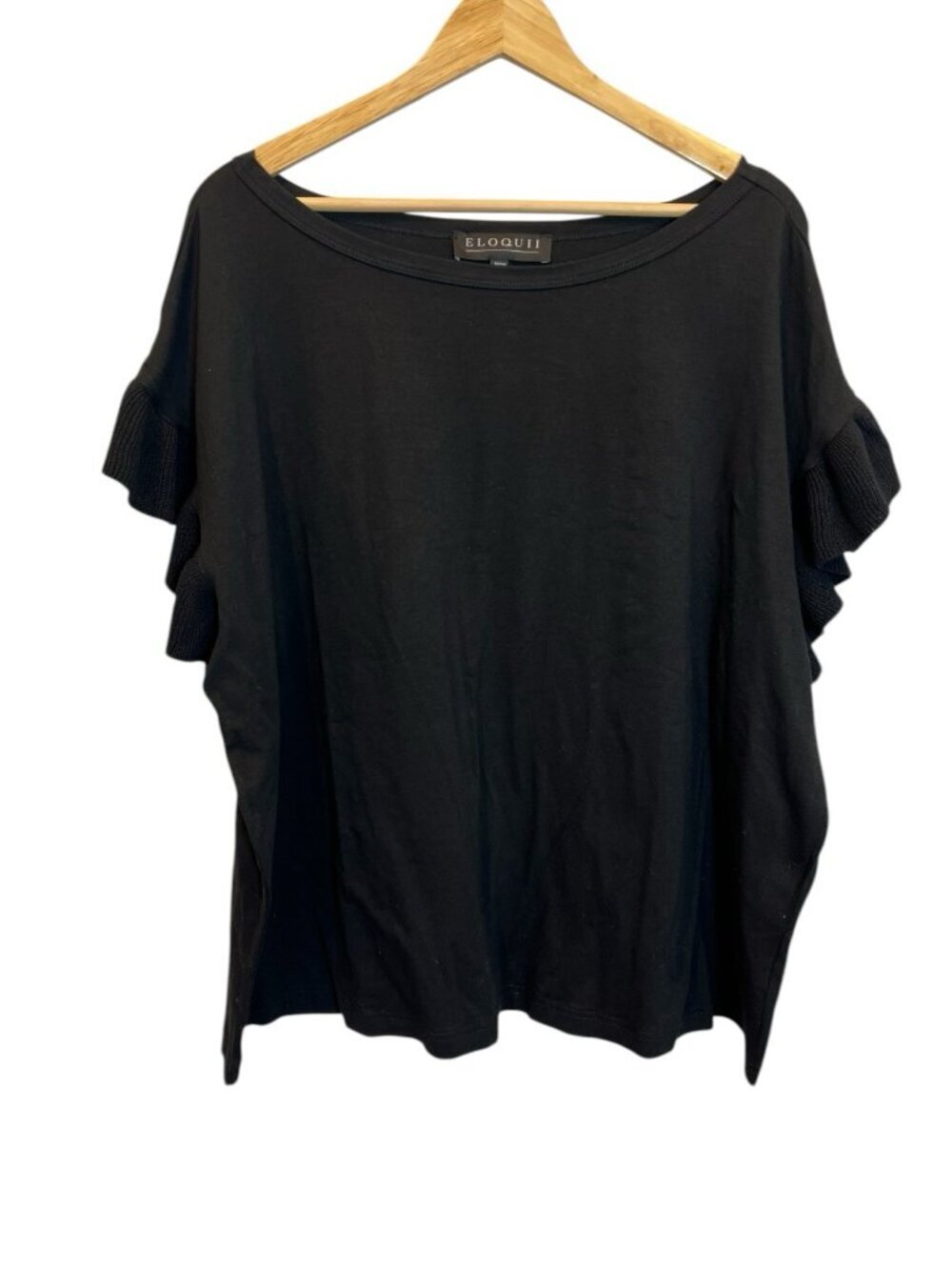 Eloquii Women's Black Ruffle Sleeve Tee Top Size 18/20 Cotton Blend Stretch NWT - Picture 5 of 10